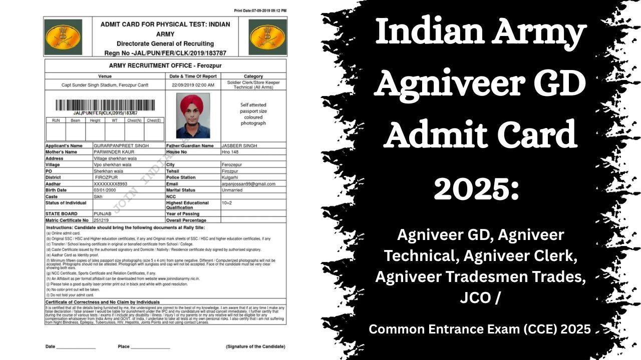 Indian Army Agniveer GD Admit Card 2025