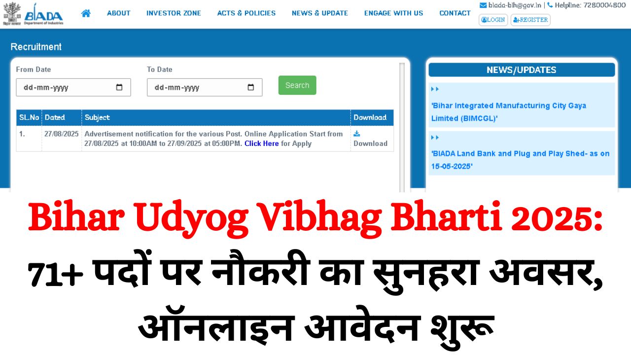 Bihar Udyog Vibhag Bharti 2025