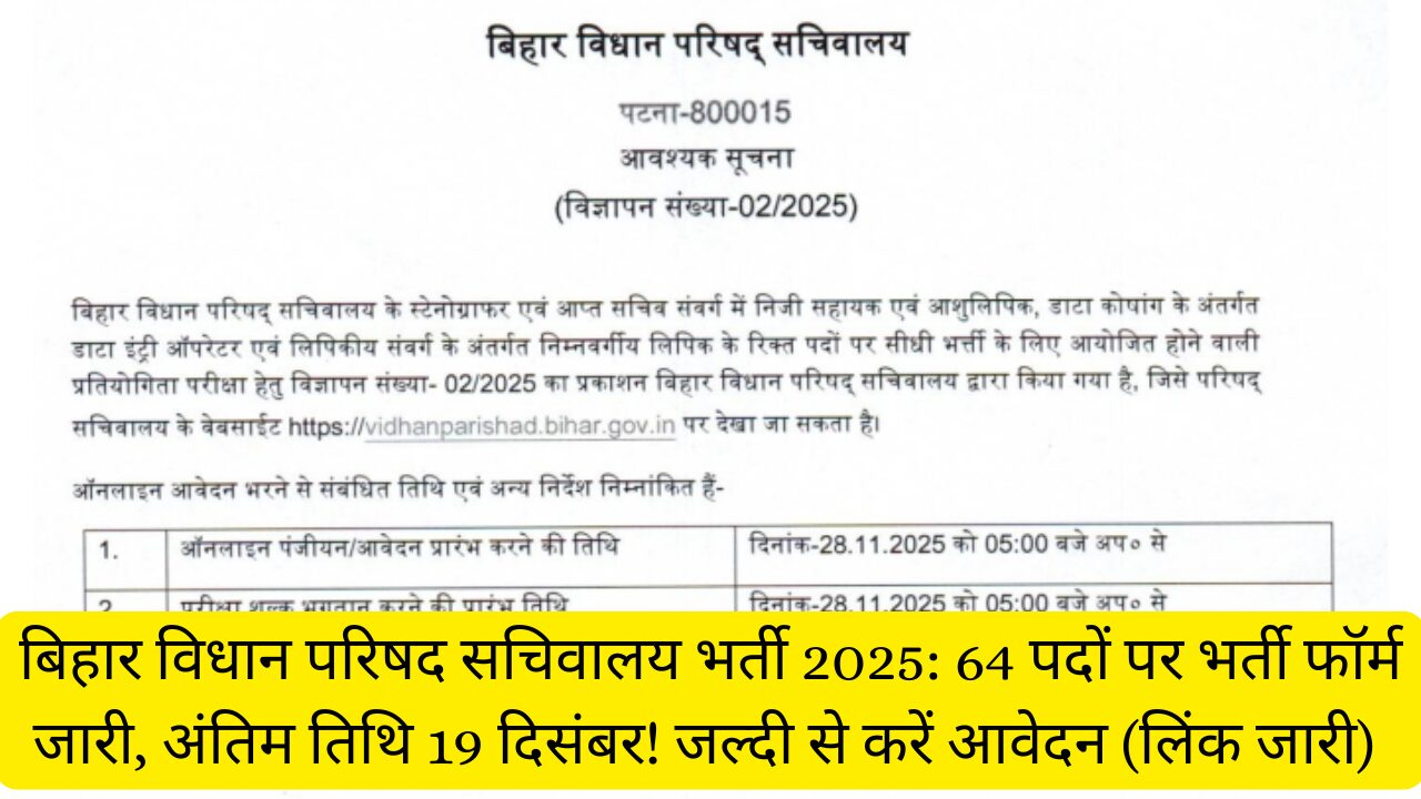 bihar vidhan parishad sachivaalay bharti 2025