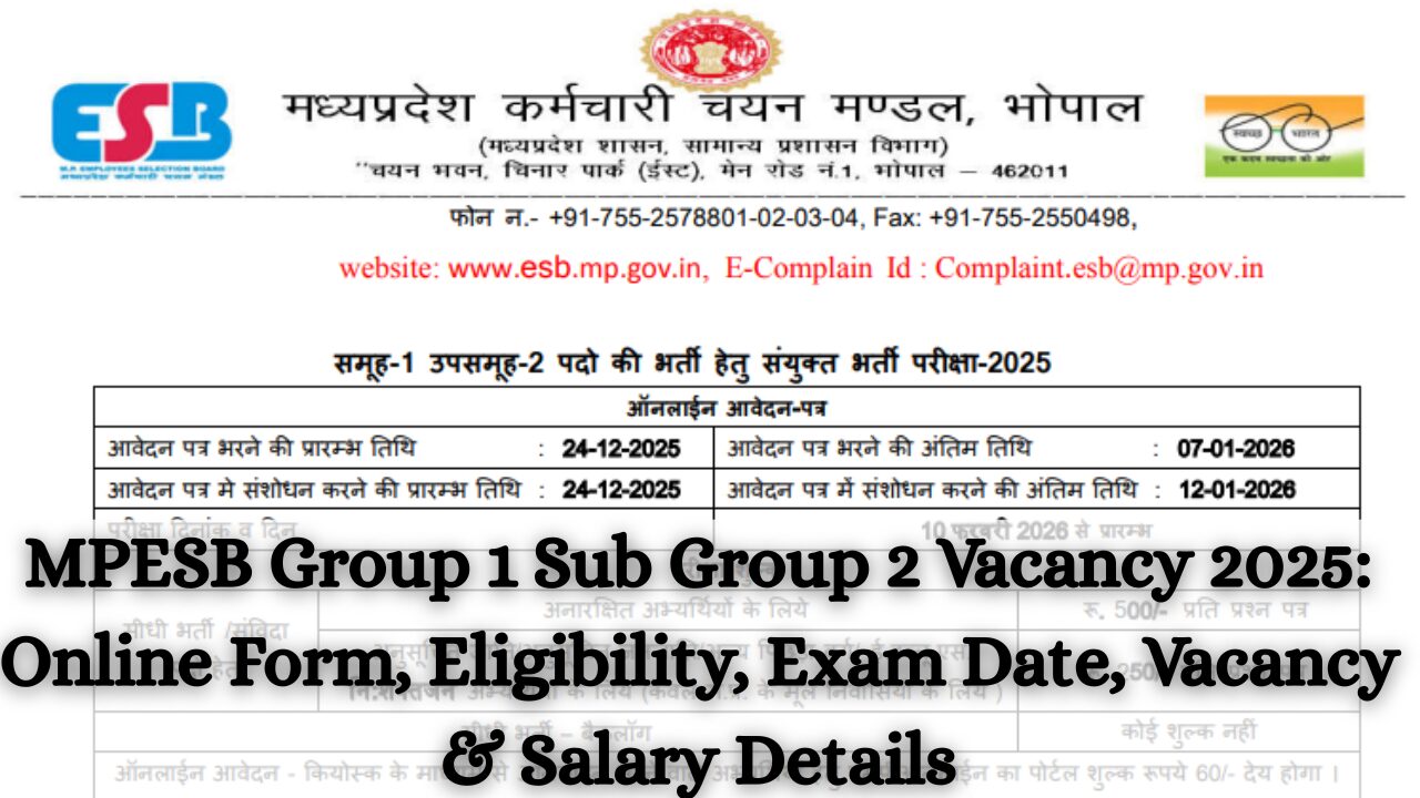 MPESB Group 1 Sub Group 2 Vacancy 2025